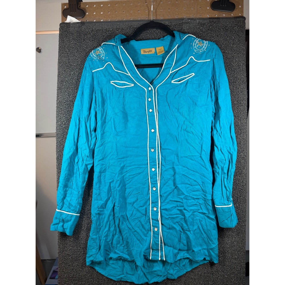Wrangler Western Snap Shirt Womens Small Blue Horseshoe Rhinestone LW60910